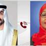 رئيس الدولة يتلقى اتصالاً هاتفياً من رئيسة تنزانيا استنكرت خلاله الاعتداءات الإيرانية التي تتعرض لها الإمارات