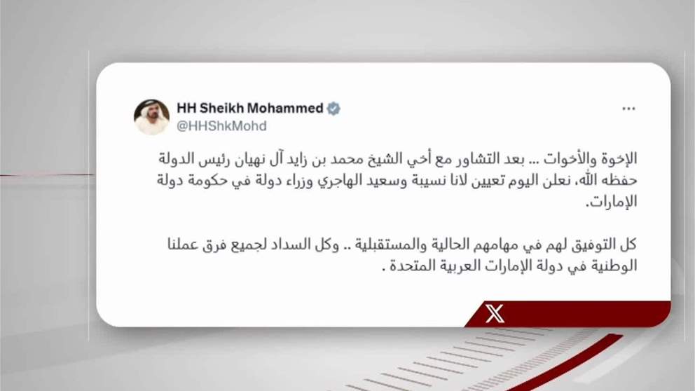 بتوجيهات ومباركة رئيس الدولة.. محمد بن راشد يعين لانا نسيبة وسعيد الهاجري وزيري دولة في حكومة الإمارات