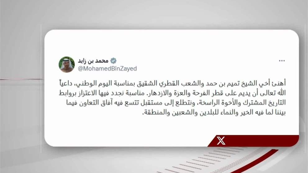 رئيس الدولة يهنئ أمير قطر بذكرى اليوم الوطني لبلاده