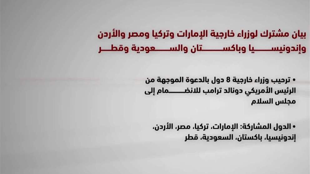 ترحيب وزراء خارجية 8 دول بالدعوة الموجهة من الرئيس الاميركي ترامب للانضمام الى مجلس السلام