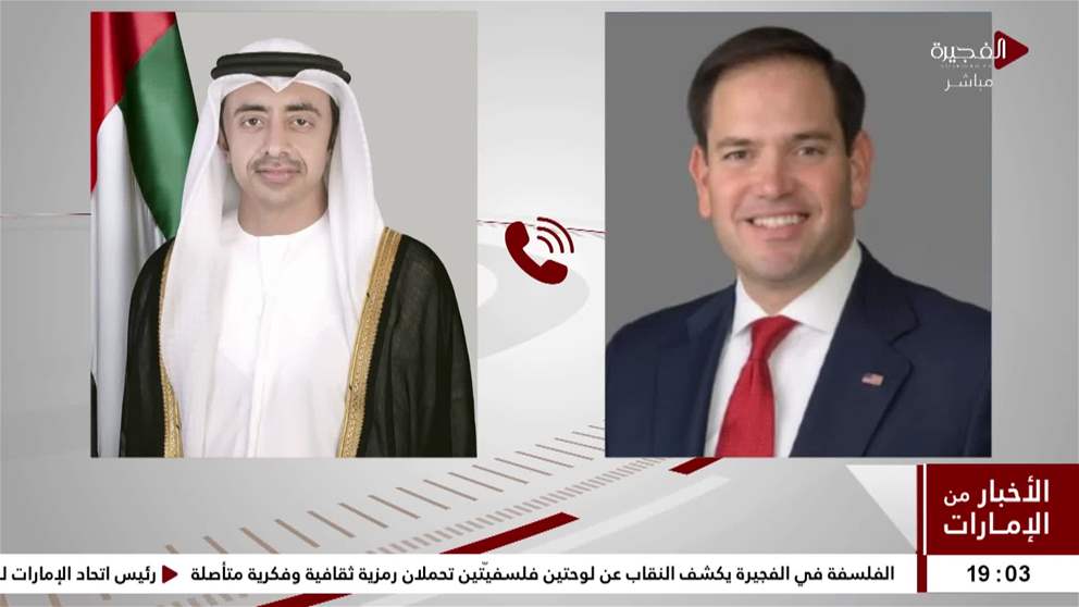 عبدالله بن زايد يتلقى اتصالا هاتفيا من وزير الخارجية الأمريكي