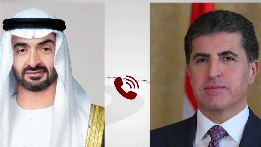 رئيس الدولة يتلقى اتصالاً هاتفياً من رئيس إقليم كردستان العراق أدان خلاله الهجوم الإرهابي على قنصلية الإمارات
