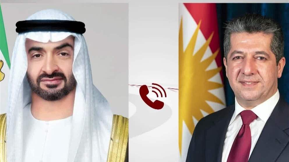 خلال اتصال هاتفي مع رئيس الدولة.. رئيس حكومة إقليم كردستان العراق يدين الهجوم الإرهابي على قنصلية الإمارات