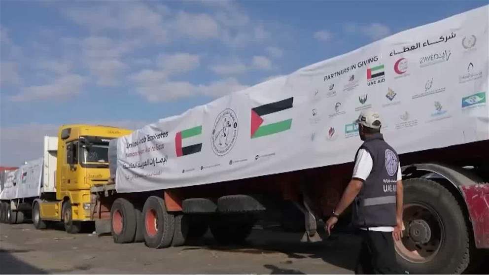 ضمن عملية الفارس الشهم 3 ..دخول 5 قوافل مساعدات اماراتية  الى قطاع غزة تحمل 980 طنا من المساعدات الاغاثية