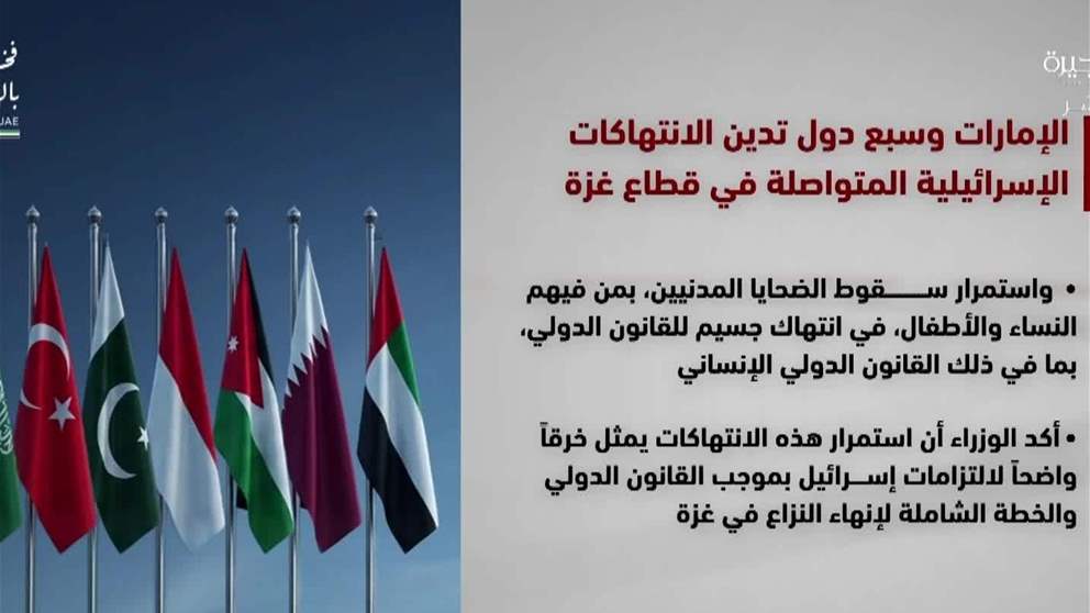 الامارات وسبع دول تدين الانتهاكات الاسرائيلية المتواصلة في قطاع غزة