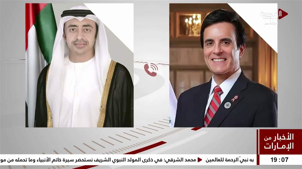 عبد الله بن زايد يهنئ هاتفياً وزير خارجية بيرو ويبحثان تعزيز علاقات التعاون بين البلدين